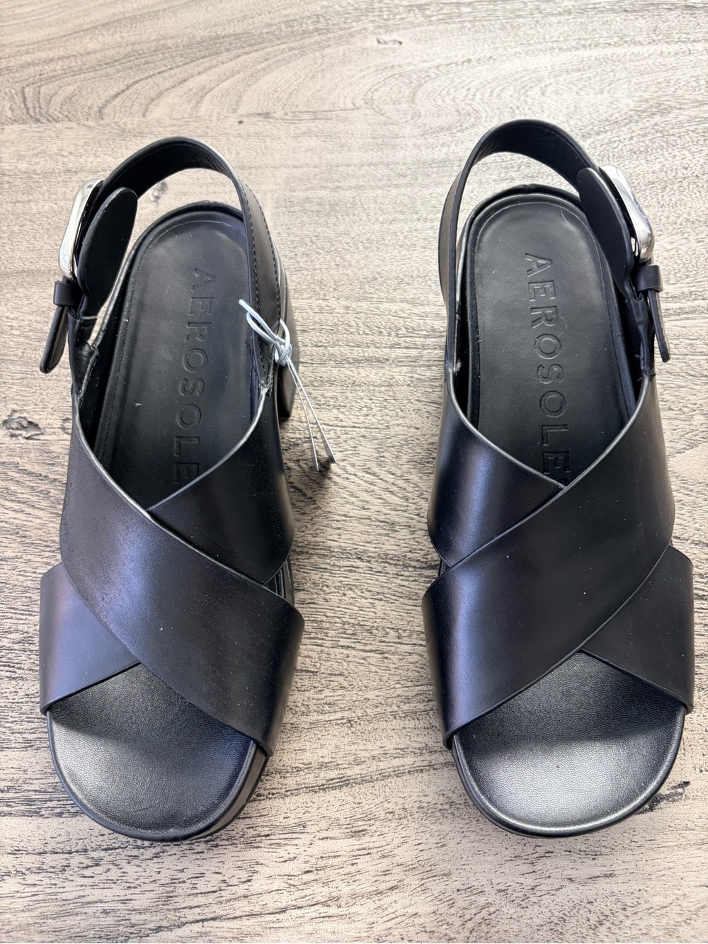 NWT Aerosoles Chrystie Black Leather Slingback Block Heel Sandals Size 7.5